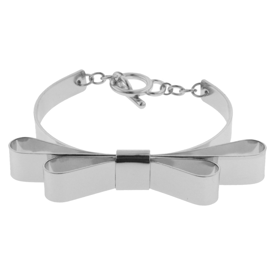 Bow Bracelet with Curve Metal Band   Silver