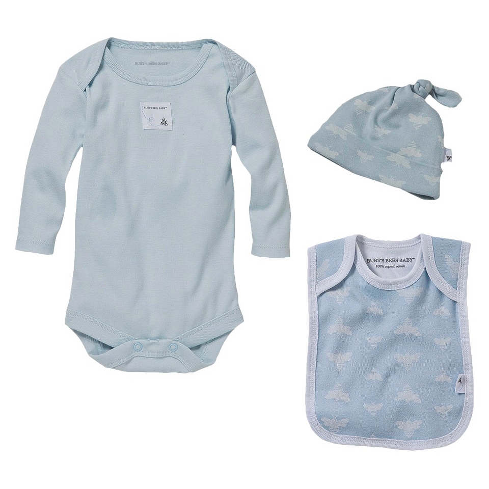 Burts Bees Baby Newborn Boys Bodysuit Hat and Bib Set   Sky 6 9 M