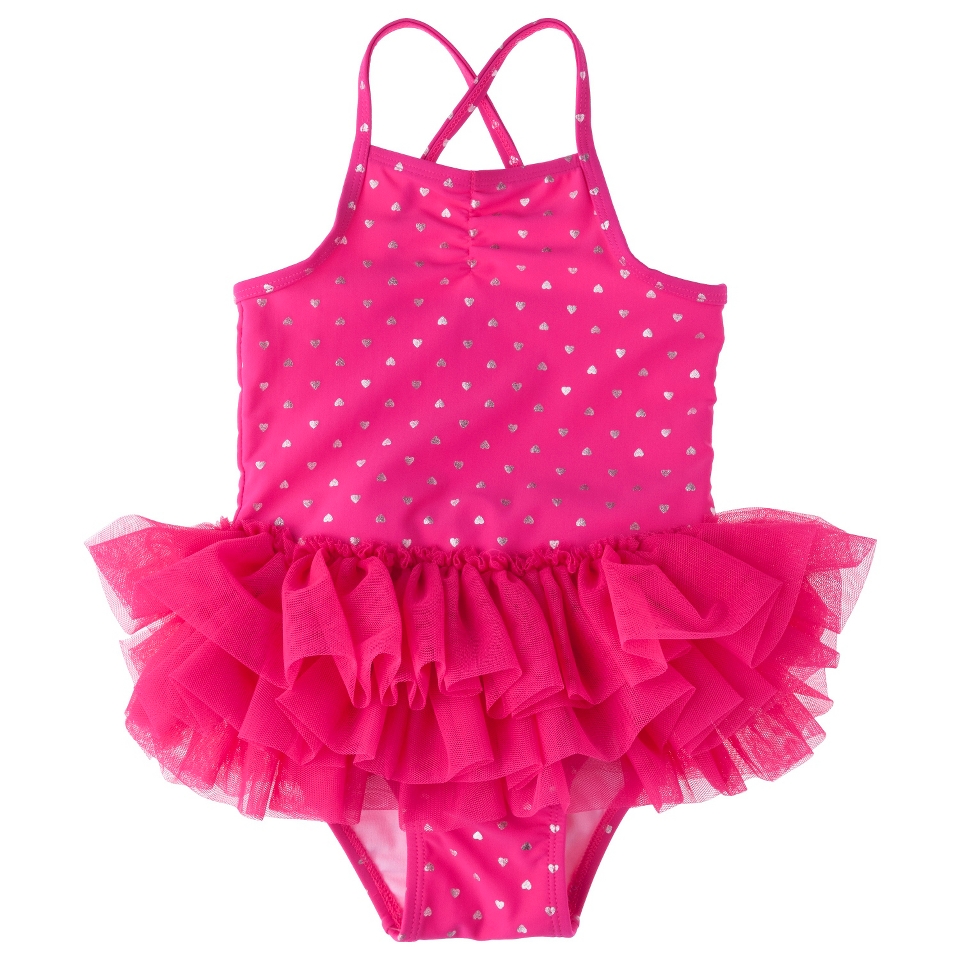 Circo Infant Toddler Girls Heart Tutu 1 Piece Swimsuit   Pink 5T