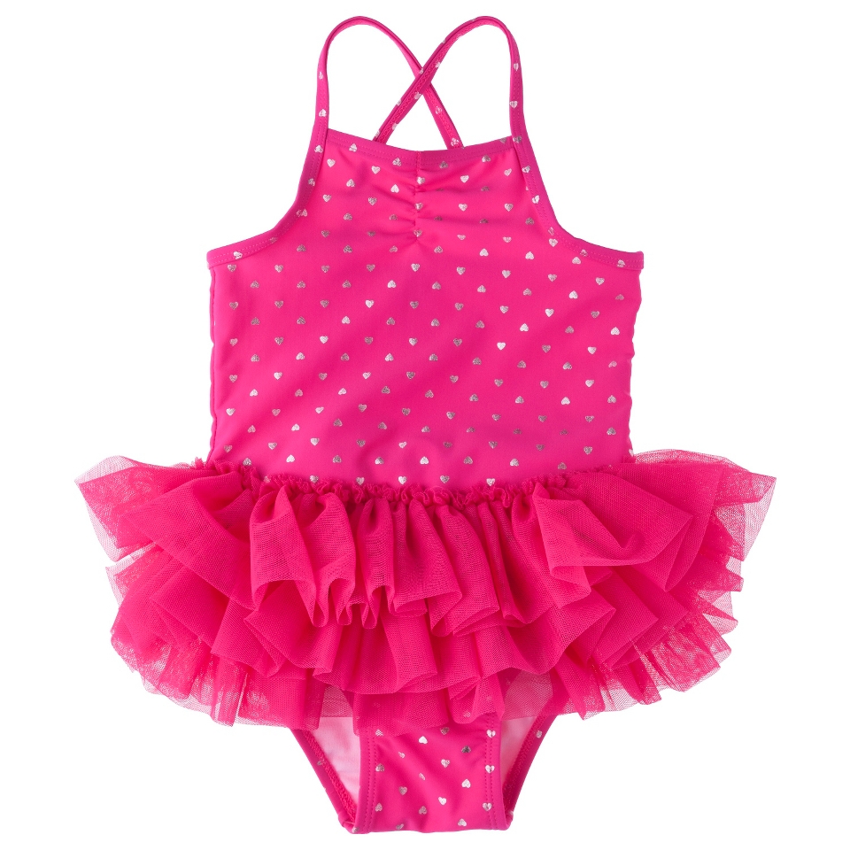 Circo Infant Toddler Girls Heart Tutu 1 Piece Swimsuit   Pink 12 M