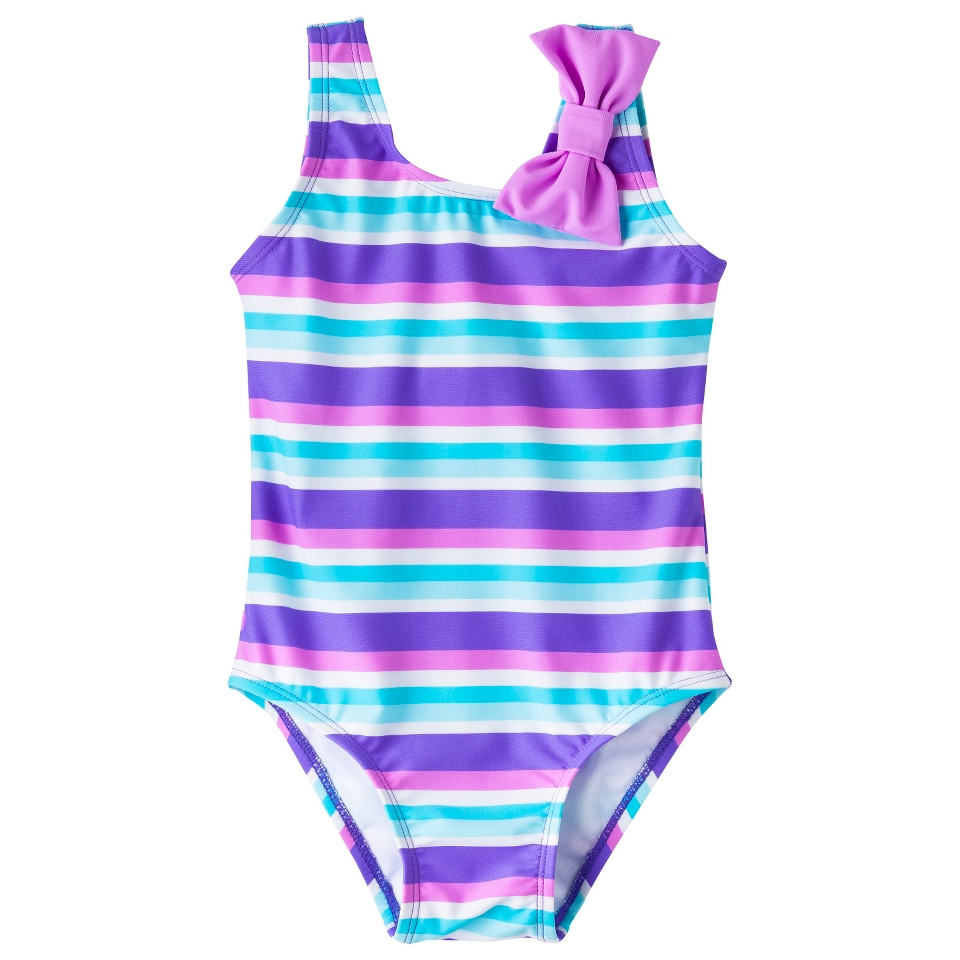 Circo Infant Toddler Girls Stripe 1 Piece Swimsuit   Purple 5T