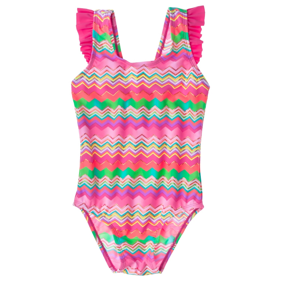 Circo Infant Toddler Girls Zig Zag 1 Piece Swimsuit   Pink 5T