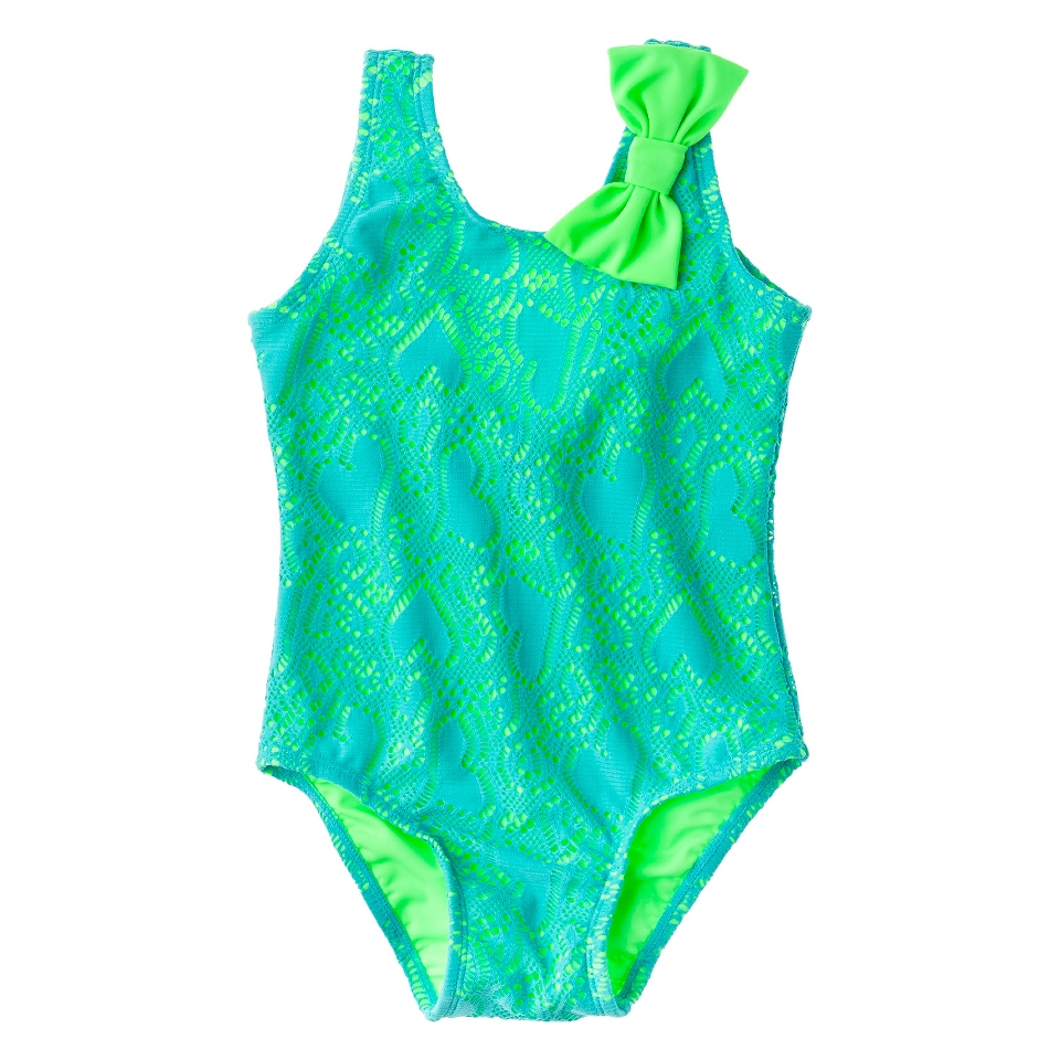 Circo Infant Toddler Girls Heart 1 Piece Swimsuit   Turquoise 2T