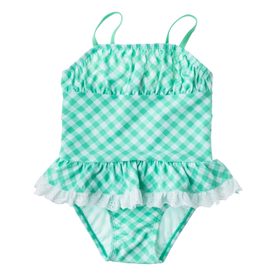 Circo Infant Toddler Girls Gingham Check 1 Piece Swimsuit   Blue 12 M