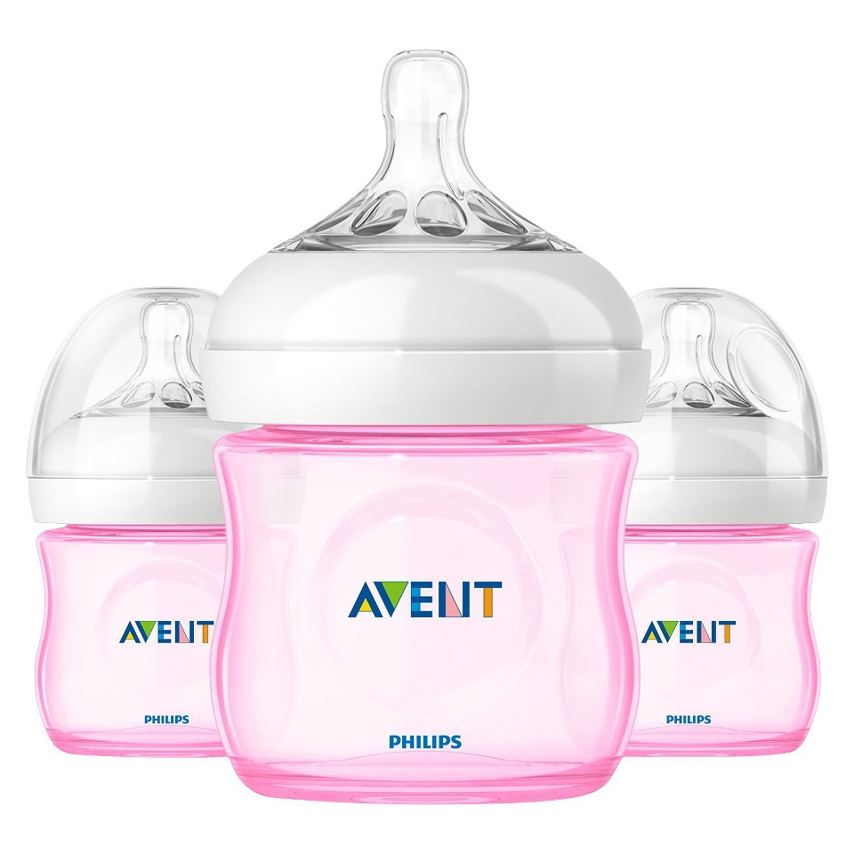 Philips Avent BPA Free Natural 4 Ounce Polypropylene Bottles, Pink, 3 Pack