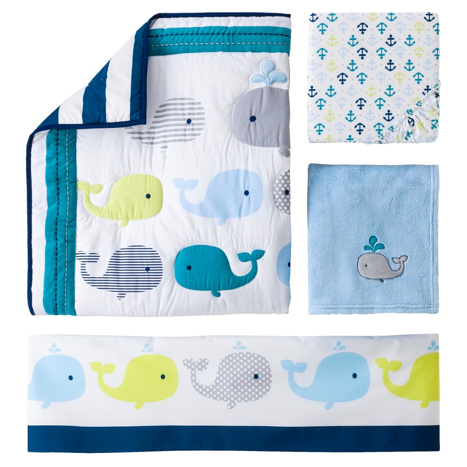 4pc Crib Bedding Set   Whales n Waves by Circo