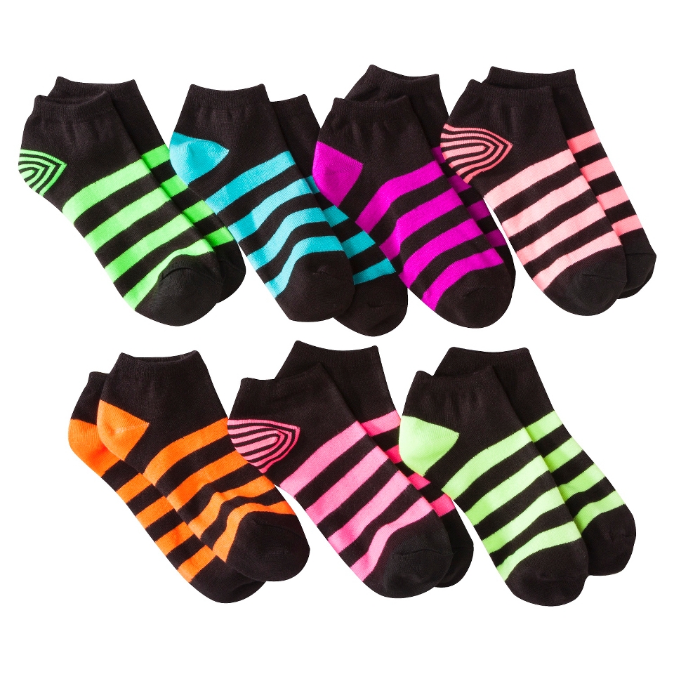 Xhilaration Girls 7pk Low Cut Black Striped Socks   Assorted 3 10