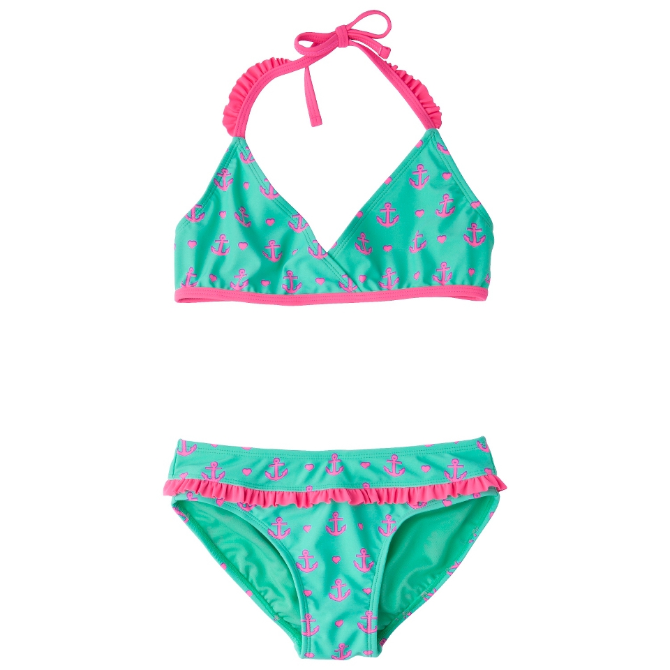 Girls 2 Piece Anchor Halter Bikini Swimsuit Set   Mint L
