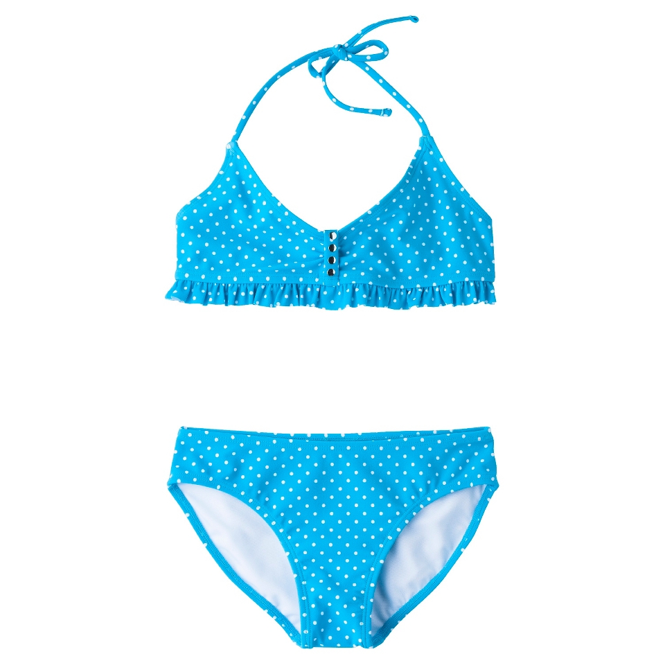 Girls 2 Piece Polka Dot Halter Bikini Swimsuit Set   Blue M
