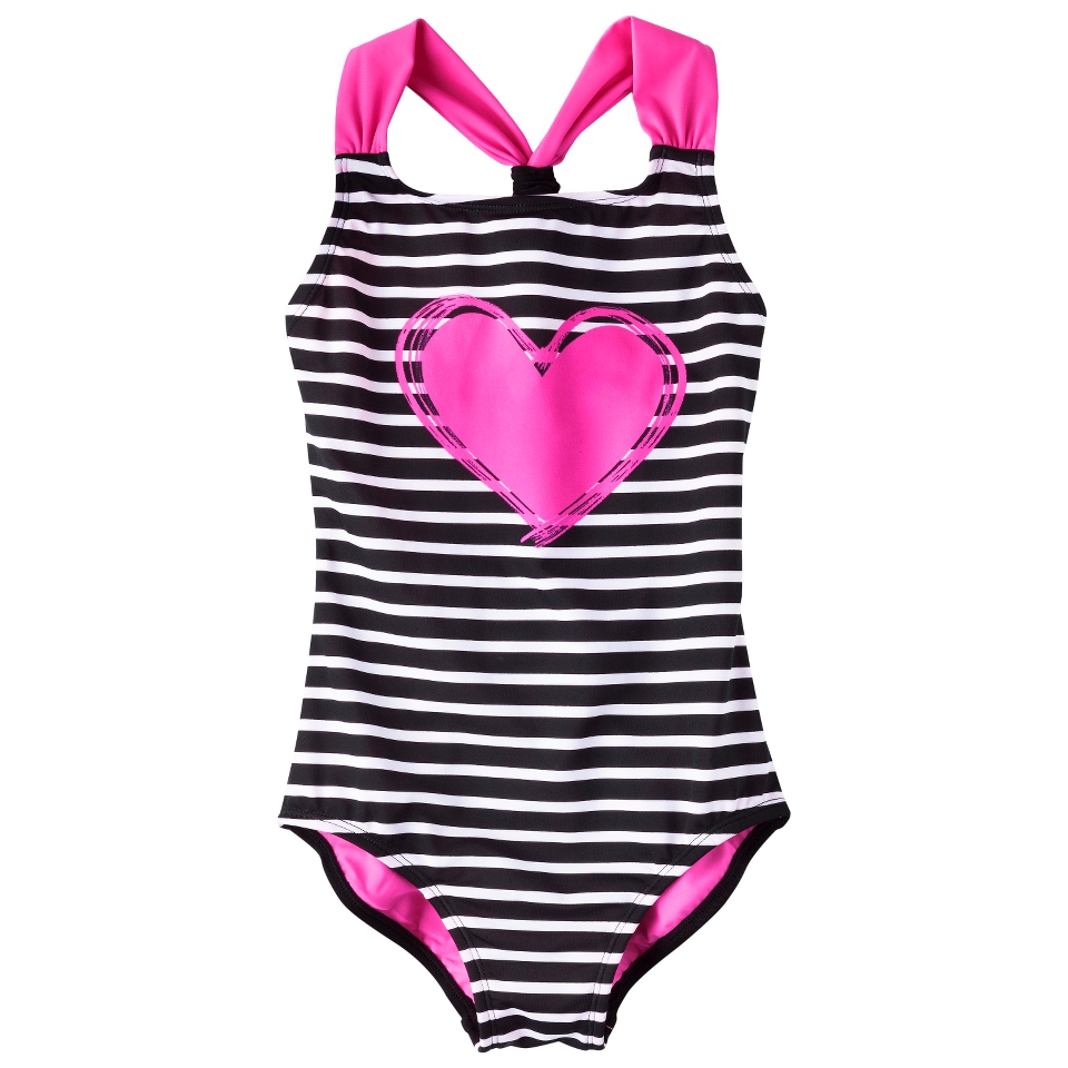 Girls 1 Piece Heart Swimsuit   Pink/Black XL