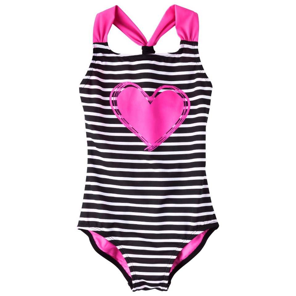 Girls 1 Piece Heart Swimsuit   Pink/Black XS