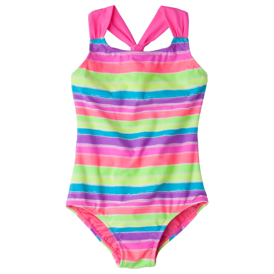 Girls 1 Piece Striped Swimsuit   Rainbow S