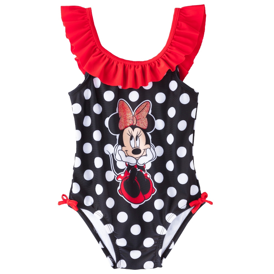 Disney Minnie Mouse Toddler Girls 1 Piece Swimsuit   Black 2T