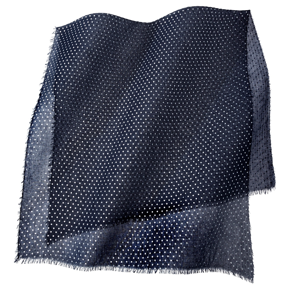 Silver Polka Dot Scarf   Navy