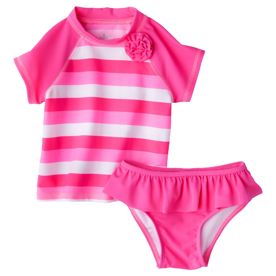 Circo Infant Toddler Girls 2 Piece Stripe Rashguard Set   Pink 12 M