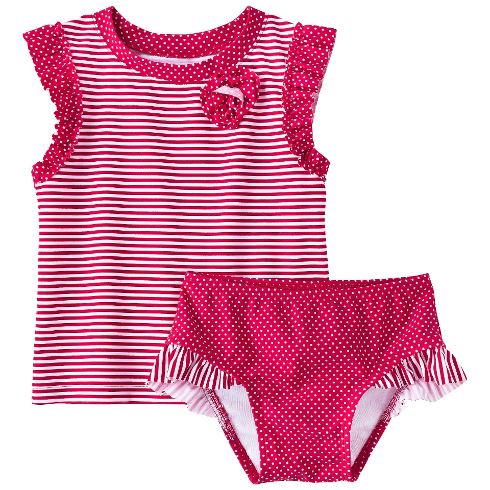 Circo Infant Toddler Girls Stripe Rashguard Set   Red/White 12 M