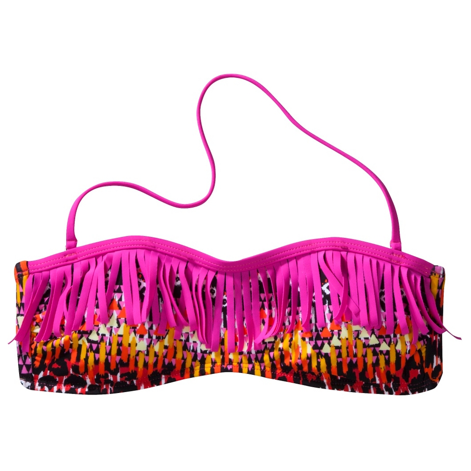 Juniors Bandeau Printed Swim Top  Magenta M