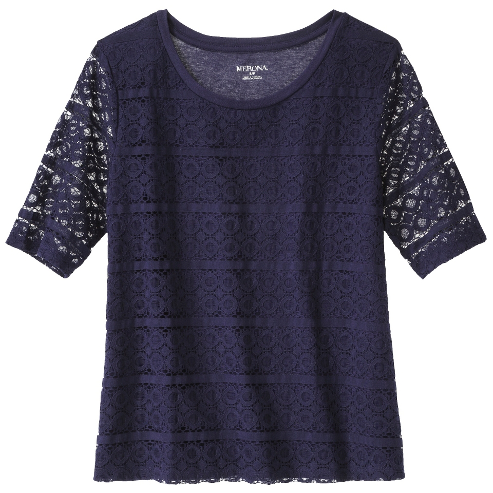 Merona Petites Short Sleeve Lace Top   Blue MP