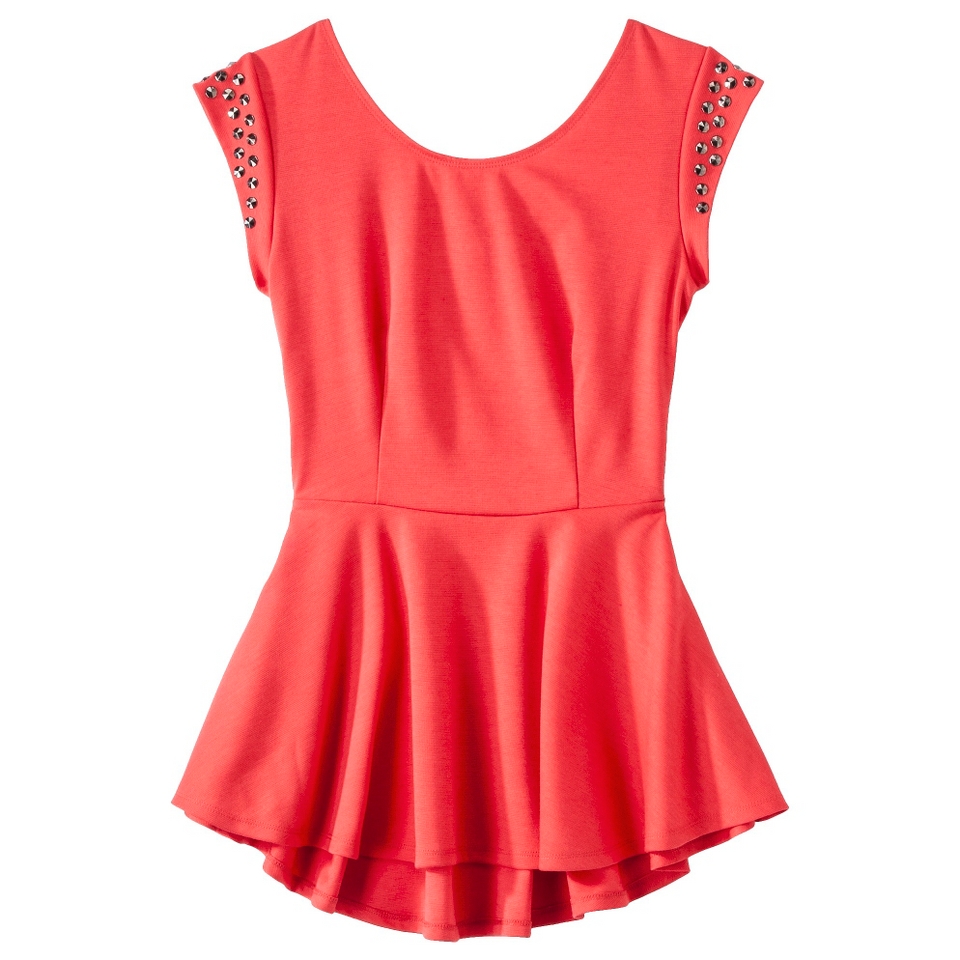 Xhilaration Juniors Strapless Studded Shoulder Peplum Top   Coral S(3 5)