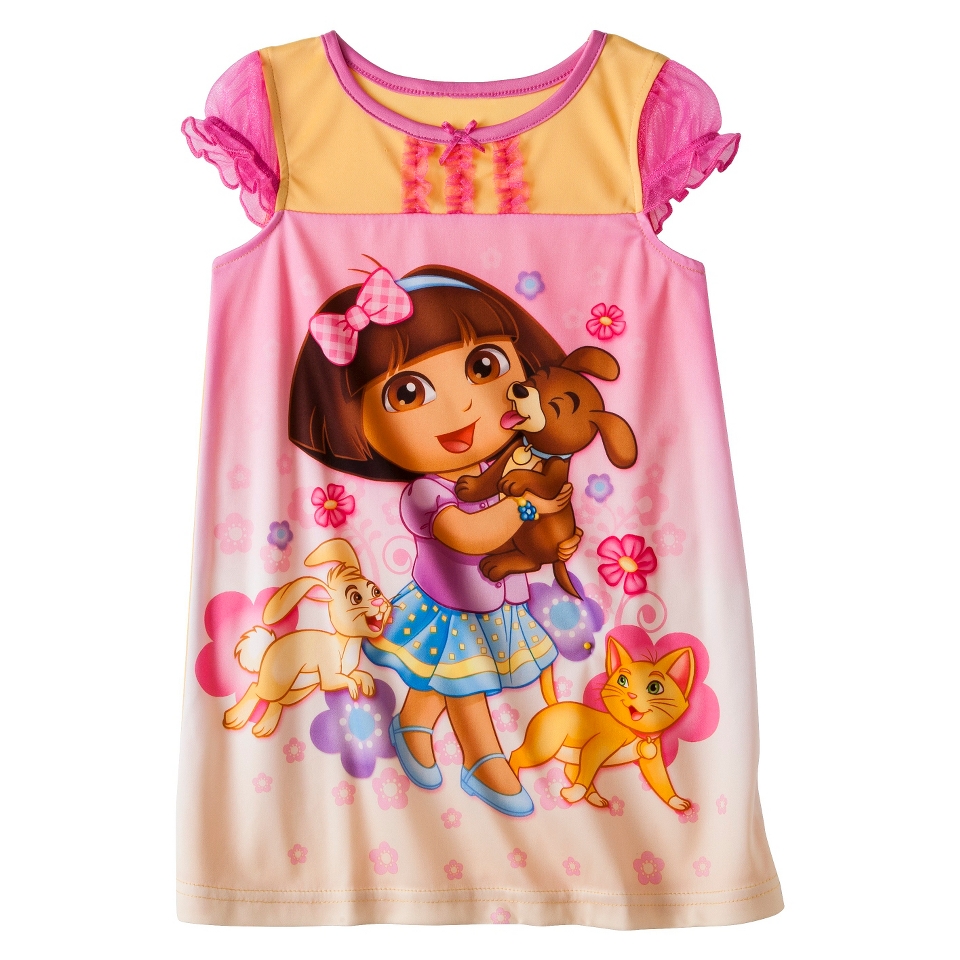 Dora the Explorer Toddler Girls Short Sleeve Nightgown   Pink 4T