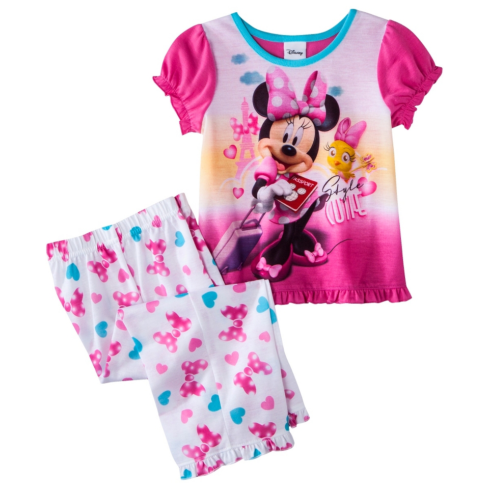 Disney Minnie Mouse Toddler Girls 2 Piece Short Sleeve Pajama Set   Pink 4T