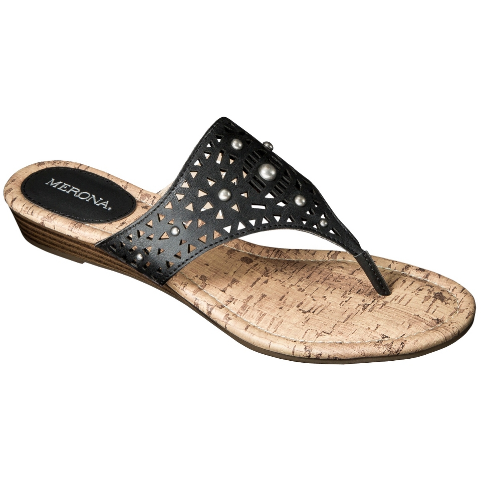 Womens Merona Elisha Perforated Studded Sandals   Black 6