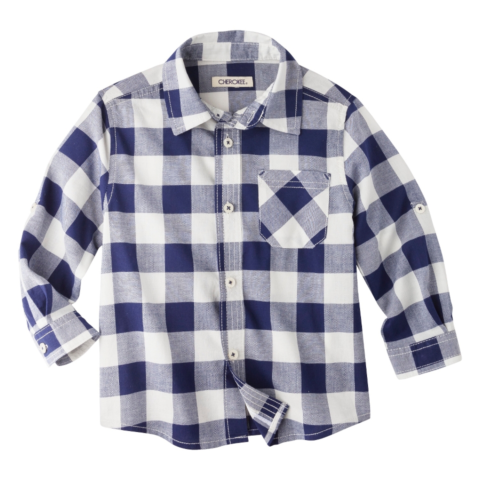 Cherokee Infant Toddler Boys Plaid Button Down Shirt   Black 5T