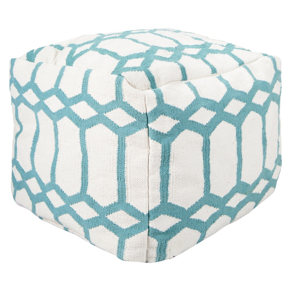 Pouf Threshold Kilim Square Pouf   Light Blue/Ivory