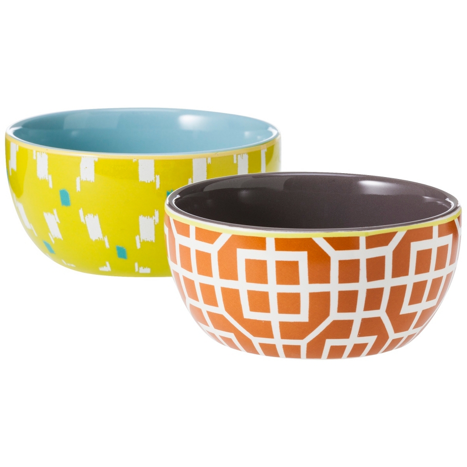 Threshold Patterned Ceramic Dip Bowls Set of 2   Yellow/Blue and Red/Grey