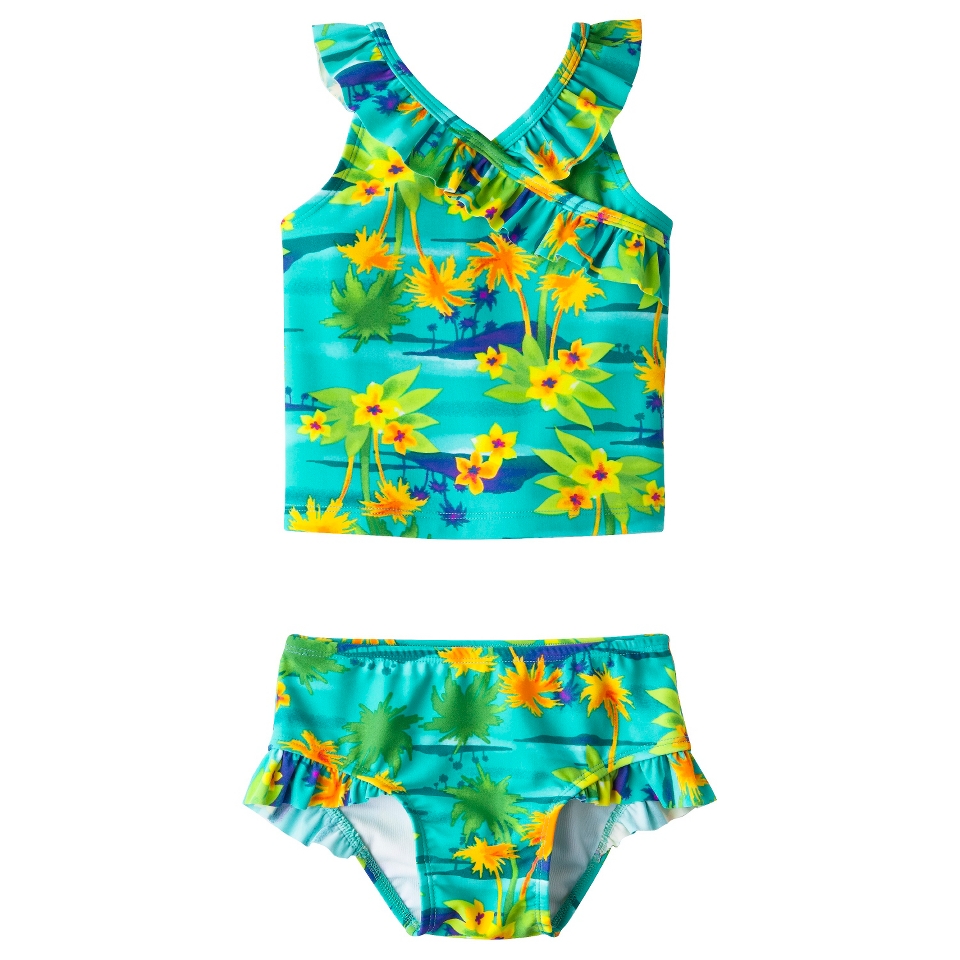 Circo Infant Toddler Girls 2 Piece Floral Tankini Swimsuit Set   Turquoise 12 M