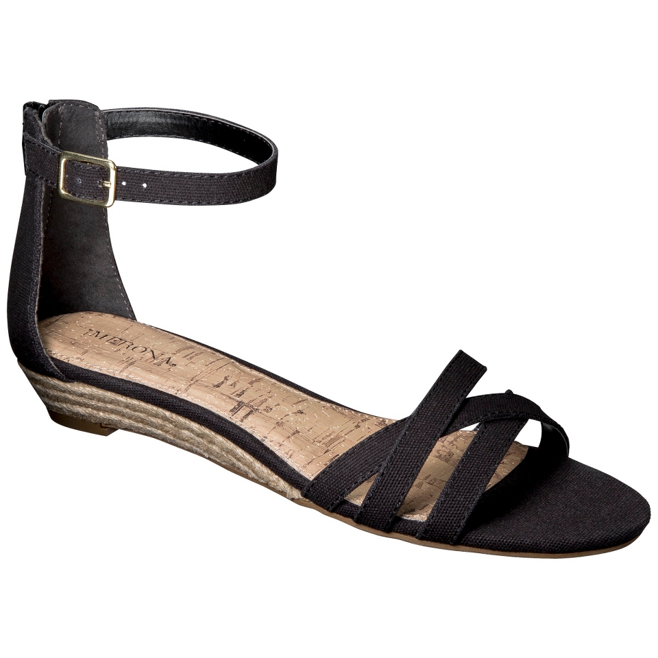 Womens Merona Tori Ankle Strap Wedge Sandal   Black 8.5