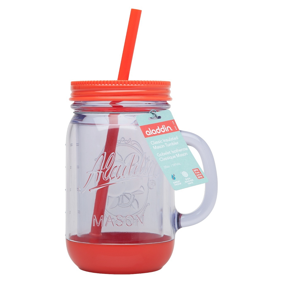 Aladdin Mason Jar Travel Mug with Handle   Orange (20oz)