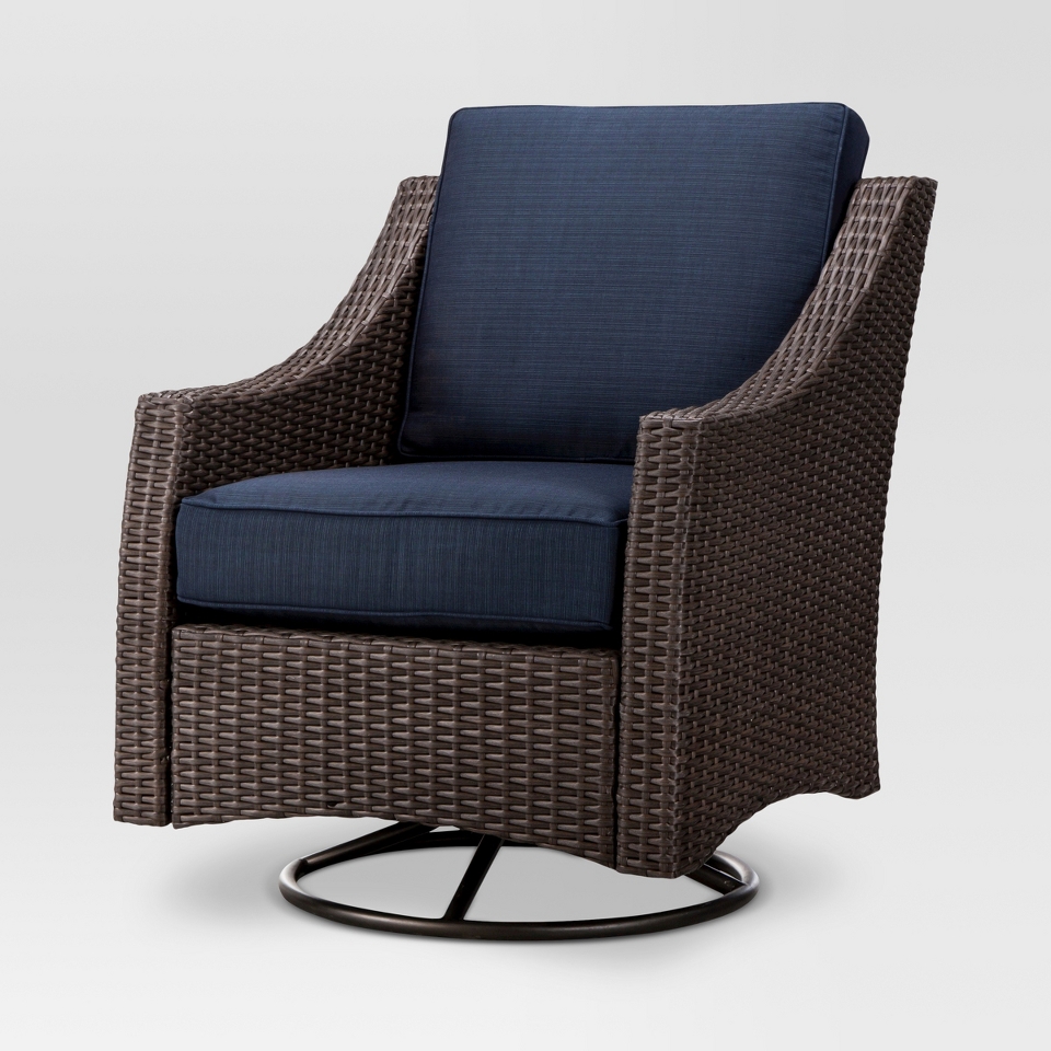 Outdoor Patio Furniture Threshold Navy Blue Wicker Swivel Club Chair,