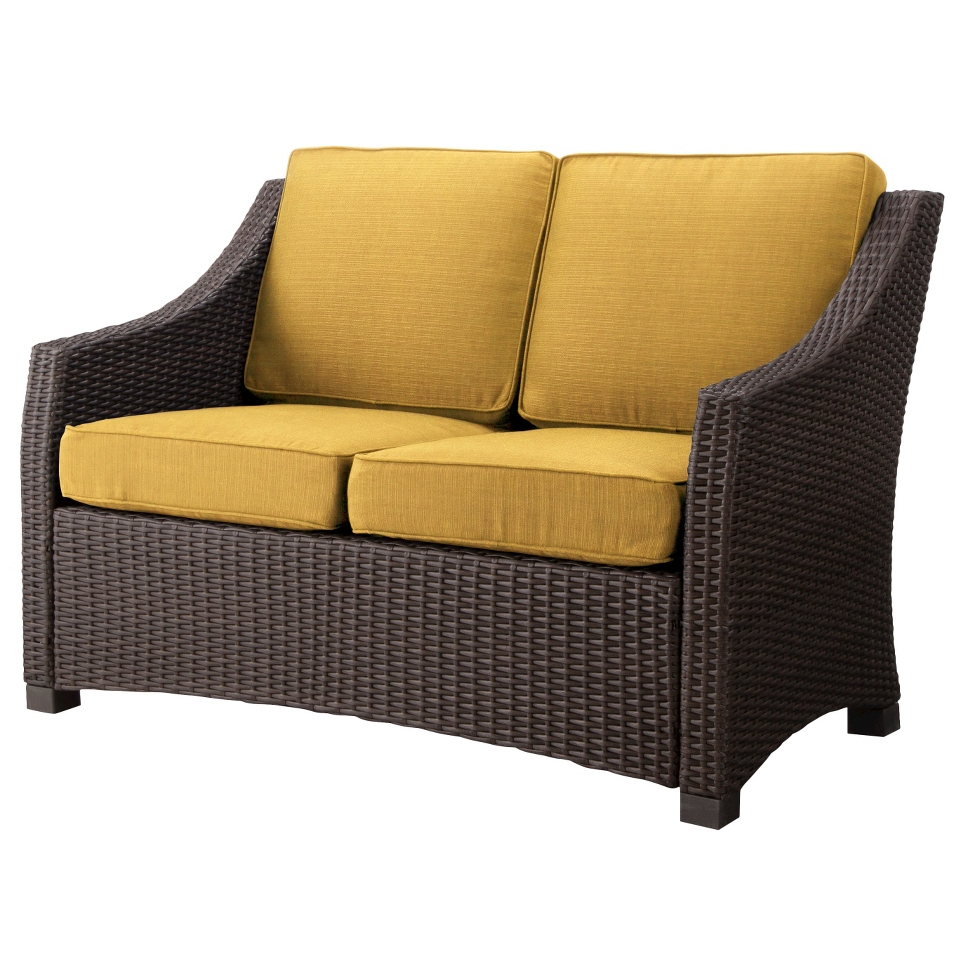 Outdoor Patio Furniture Threshold Yellow Wicker Loveseat, Belvedere Collection