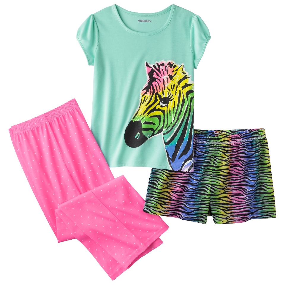 Xhilaration Girls 3 Piece Short Sleeve Pajama Set   Hot Wire Aqua S