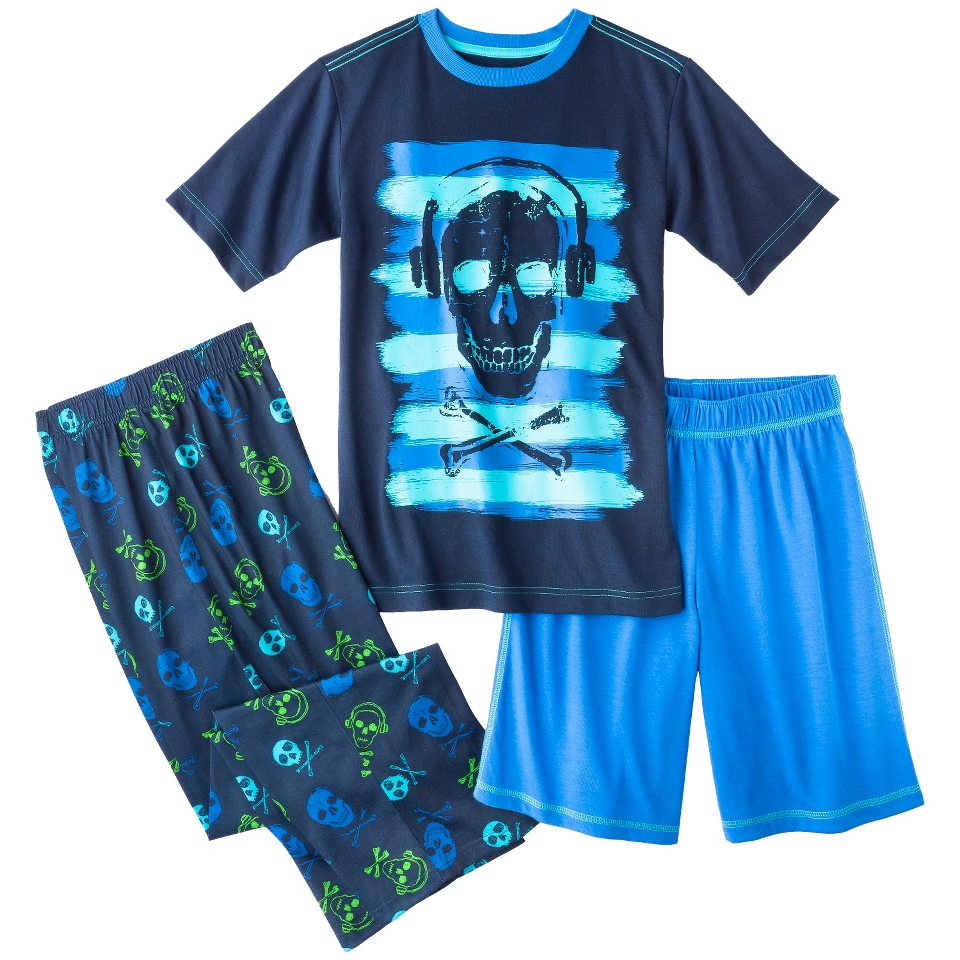 Cherokee Boys 2 Piece Short Sleeve Skull Pajama Set   Blue M