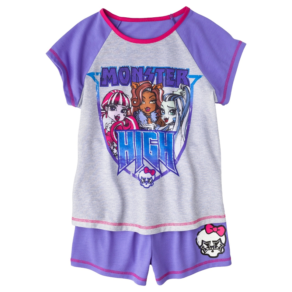 Monster Chic Girls 2 Piece Short Sleeve Pajama Set   Purple XL