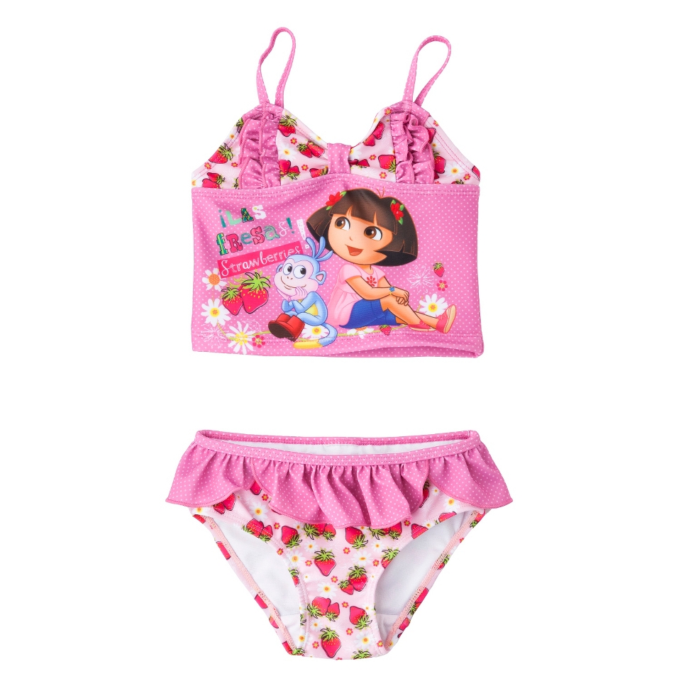 Dora the Explorer Toddler Girls 2 Piece Tankini Swimsuit Set   Pink 5T