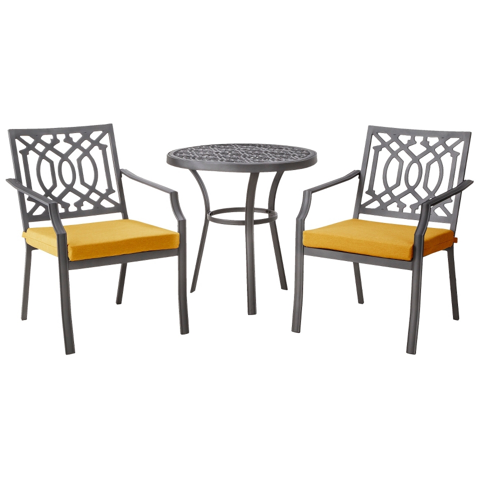 Threshold 3 Piece Yellow Metal Bistro Patio Furniture Set, Harper Collection