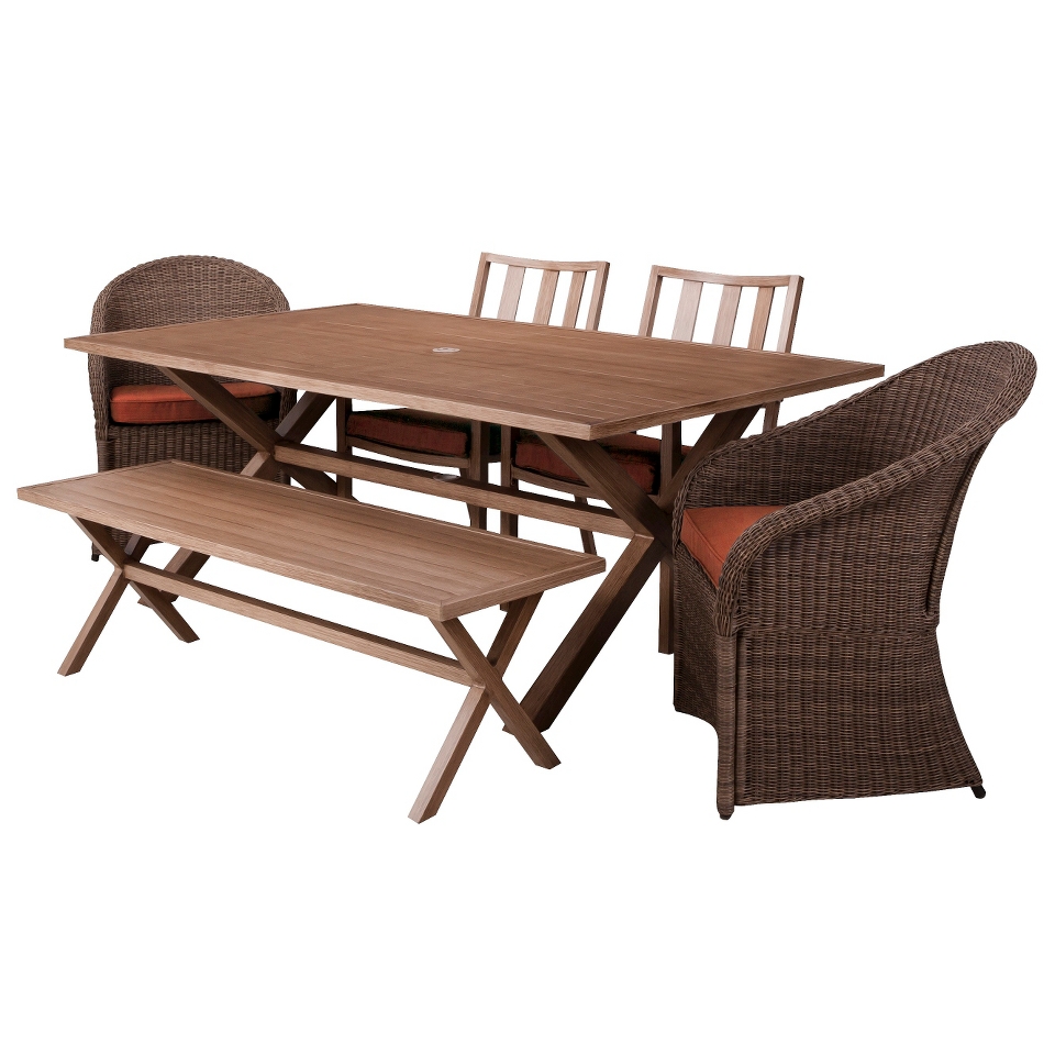 Threshold 6 Piece Orange Metal and Wicker Rectangular Patio Furniture Set,