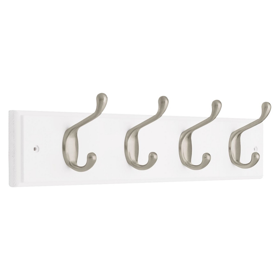 Liberty Hardware 18 Rail with 4 Heavy Duty Hooks   White/Satin Nickel