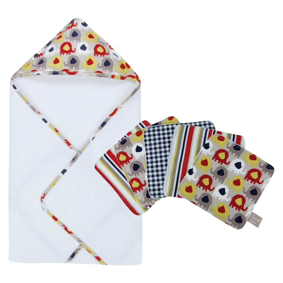 Trend Lab 6pc Hooded Towel & Washcloth   Elephant Parade