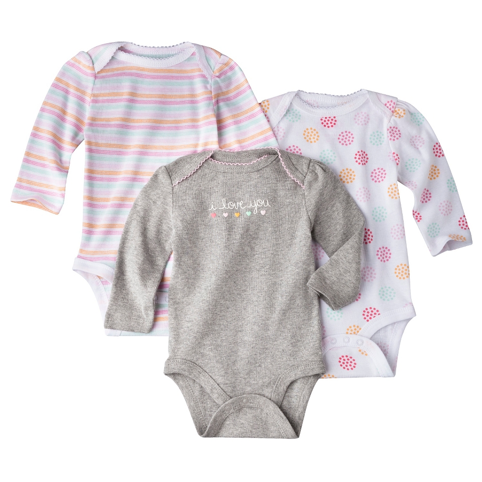 Circo Newborn Girls 3 Pack Long sleeve Bodysuit   Grey/Pink NB