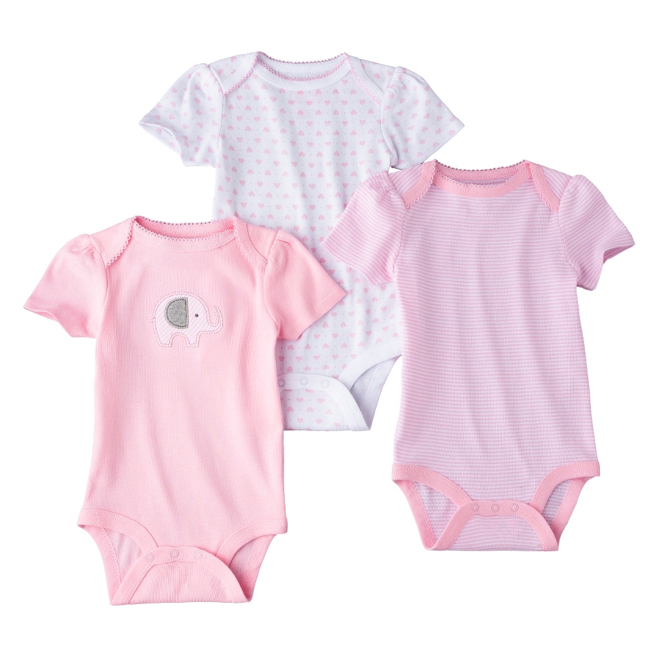 Circo Newborn Girls 3 Pack Elephant Bodysuit   Pink 0 3 M