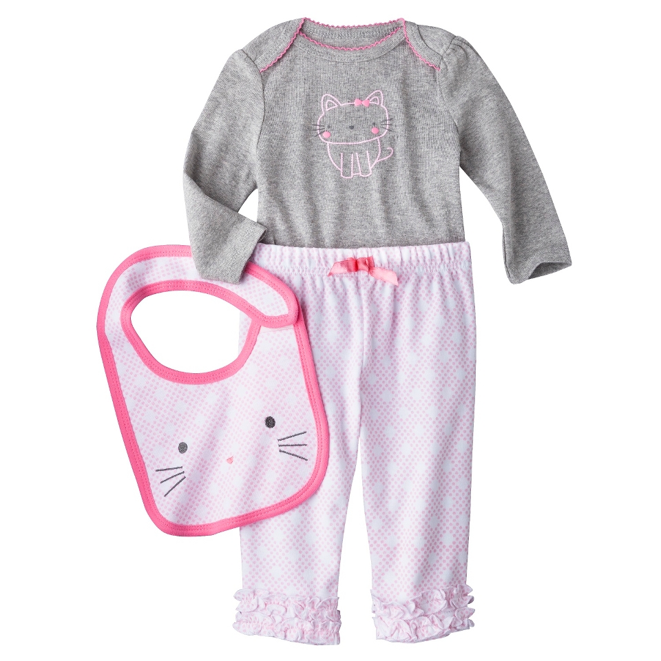 Circo Newborn Girls 3 Piece Kitty Set   Grey/Pink 3 6 M