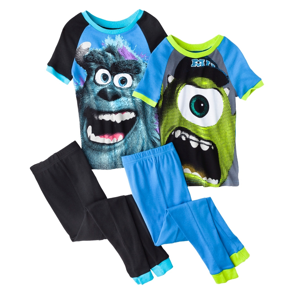 Disney Monsters Inc. Boys 4 Piece Short Sleeve Pajama Set   Blue 4