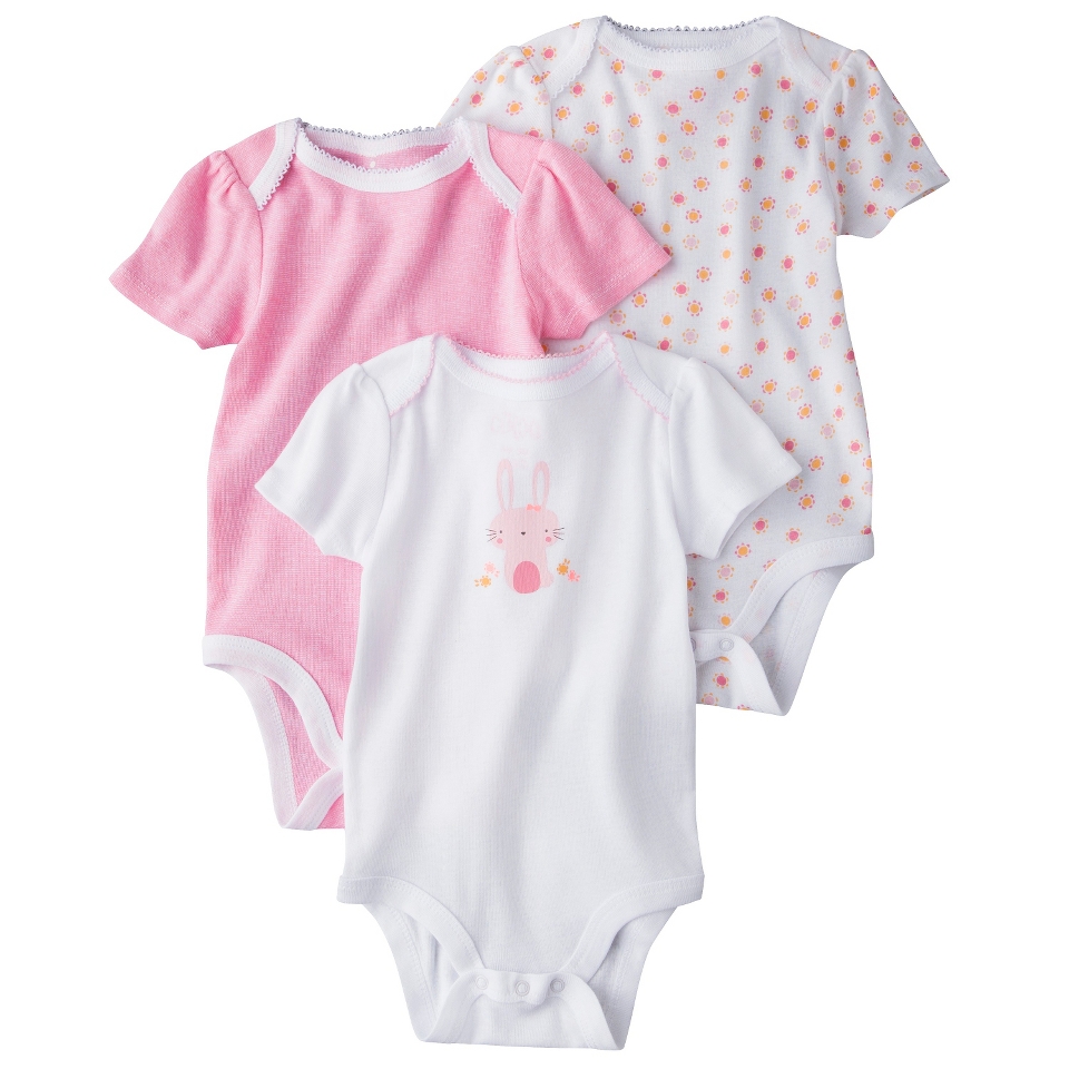 Circo Newborn Girls 3 Pack Short sleeve Bunny Bodysuit   Pink 3 6 M