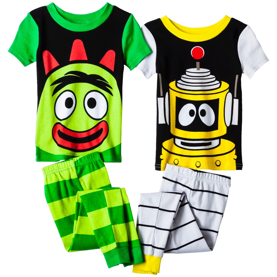 Yo Gabba Gabba Toddler Boys 4 Piece Short Sleeve Pajama Set   Green/Yellow 4T