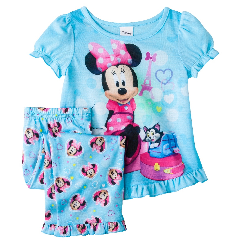 Disney Minnie Mouse Toddler Girls 2 Piece Short Sleeve Pajama Set   Aqua 3T