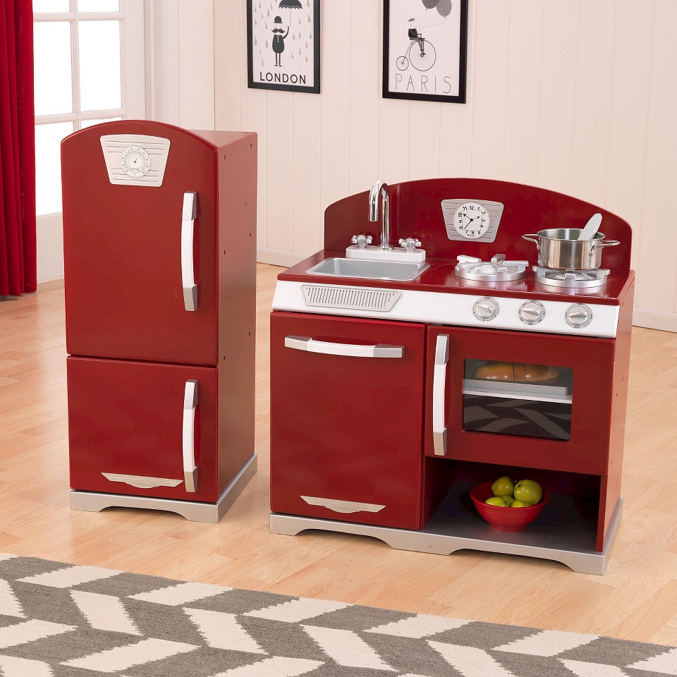 Kidkraft Cranberry Two Piece Retro Kitchen and Refirgerator